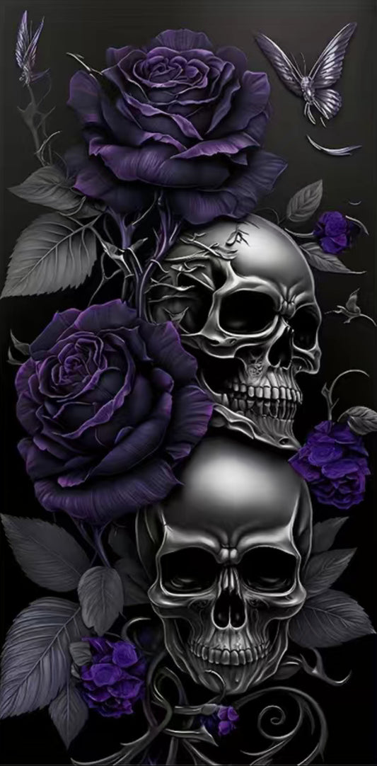 Skulls + Purple Roses 40x80